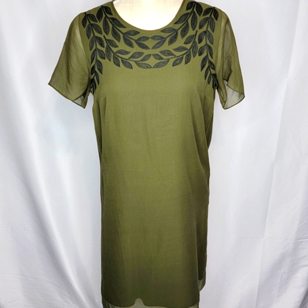 Madewell Silk Shift Dress with‎ Embroidered Leaves Size S #343